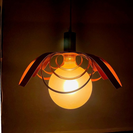 Image 1 of French Modern Orange Metal Ribbon Hanging Lamp, 2000s