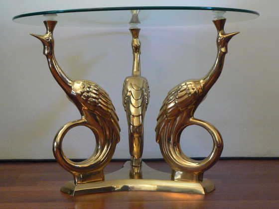 Image 1 of Table Vintage Hollywood Regency Peacock Peacock Brass Table