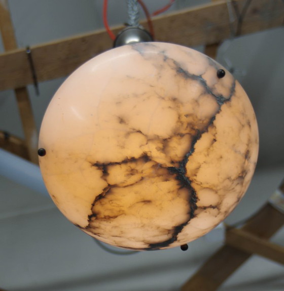 Art Deco Alabaster Pendant Light, Hand-Carved, 1920s, Chandeliers, Stone, Brown (photo 8 of 15)