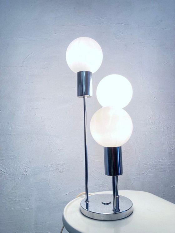 Image 1 of Space Age spherical table lamp from the 70s, chrome and glass