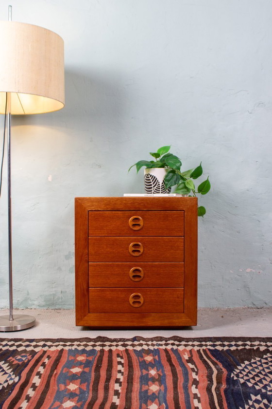 Image 1 of Teakhouten nachtkastje, console, ladekast, Deens, midden 20e eeuw