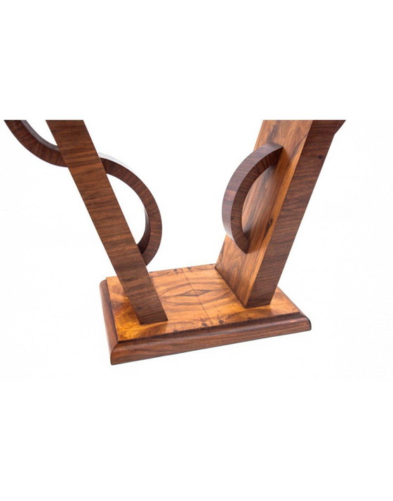 Image 1 of Art Deco walnut wooden console, Poland, 1940s.