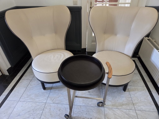 Giorgetti Rea Bergère Fauteuils + Eos Trolley – Chi Wing Lo – Leather, Metal