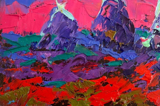 Image 1 of Original Oil Painting: Summer Field Landscape - The Moonlit Night Whispers Silence