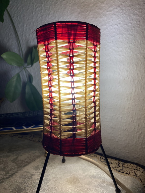 Image 1 of rare retro vintage raffia tripod table lamp tripod boho yes