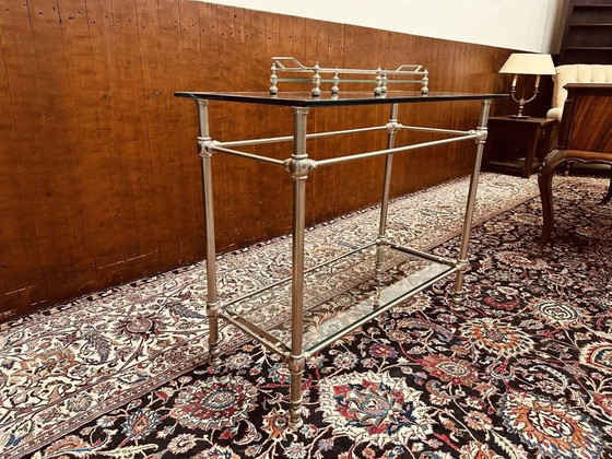 Eichholtz Regency Sidetable table pewter glas, Side tables, Metal, Silver, Hollywood Regency (photo 4 of 12)