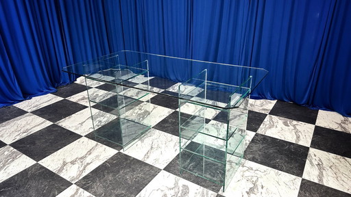 Scrivania vintage anni '80 in vetro stile Art Deco Revival Postmoderno anni '80 Italia