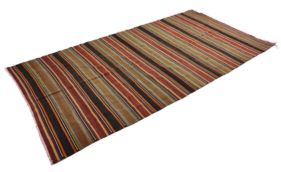 Tappeto turco vintage Yoruk Kilim 336x173 cm – Grande tappeto in lana tessuto a mano con motivo a righe, (photo 7 of 10)