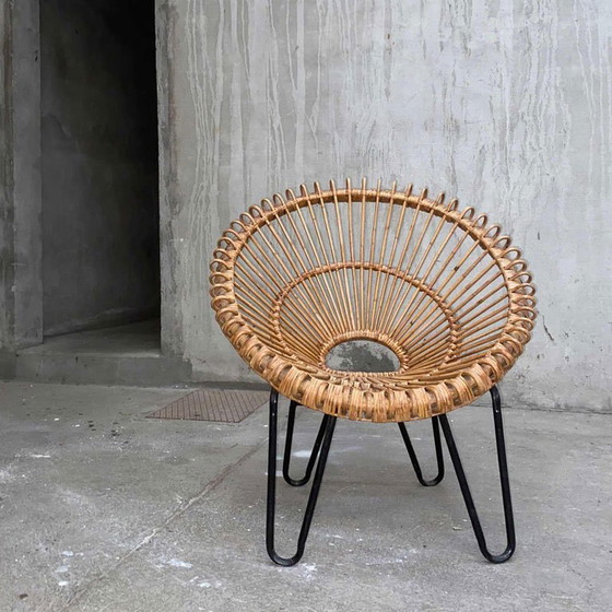 Image 1 of Rattan Armchair with Metal Leg - Circa 1950