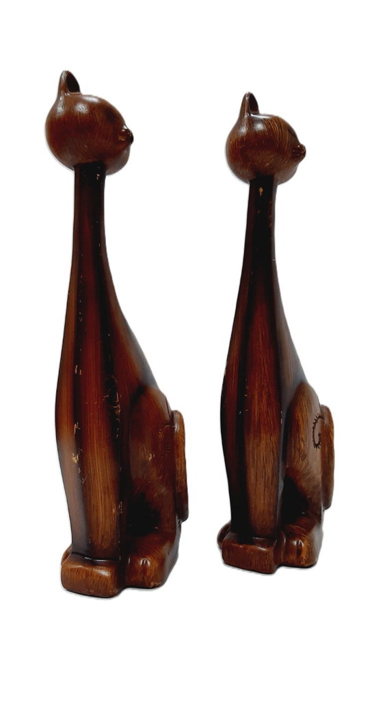 Image 1 of Statuettes de chats en résine, lot de deux