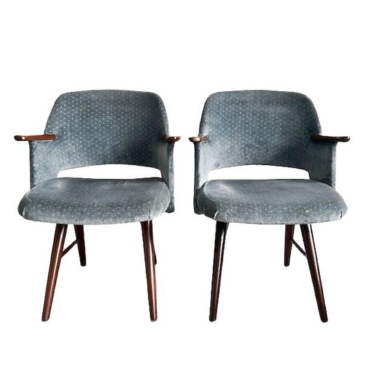 Image 1 of Set di sedie vintage FT30 di metà secolo, poltrone Pastoe grigio-blu anni '60