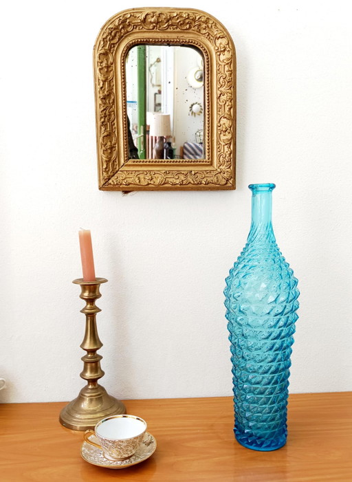 Empoli Glas Diamant Flaschenvase Blau 1950