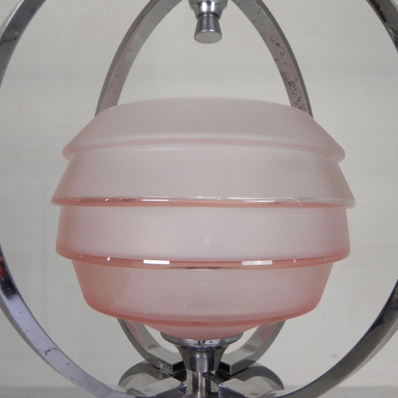 Image 1 of Art Deco pendant lamp with glass shade in a chrome frame, 1930s