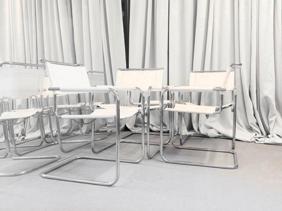 1/5 Mart Stam Thonet S34 Sedia Cantilever Pelle Bianca Cromo – Poltrone, Metallo, Vintage (photo 2 of 12)