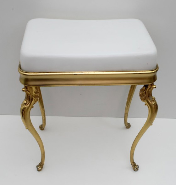 Image 1 of Sgabello italiano di metà secolo in ottone e plexiglass, 1950