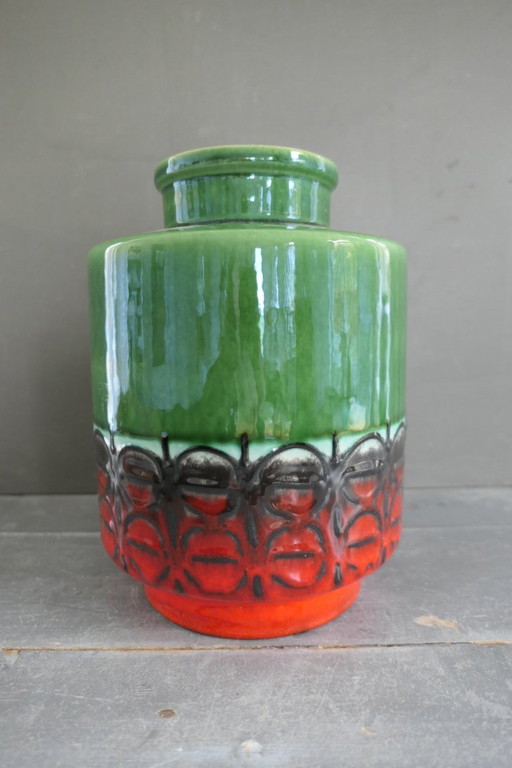 Vintage large vase red green