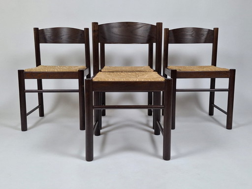 Set van 4 Vintage Stoelen met Gevlochten Zitting, Jaren 70