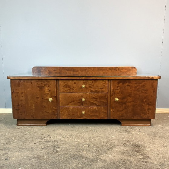 Image 1 of Commode basse, petit meuble à tiroirs, bouleau flammé, années 1950