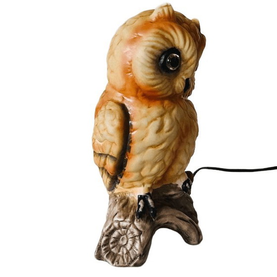 Image 1 of Vintage Ardalt Verithin hand-painted Owl night light Owl lamp 1960s