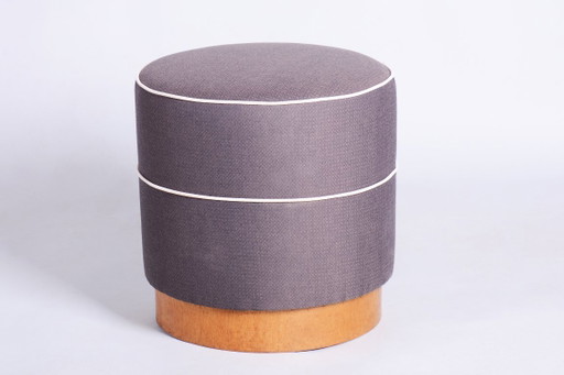 Tabouret Art Déco restauré, chêne, vernis restauré, retapissé, tchèque, années 1920 – krukjes, Textile, Wood