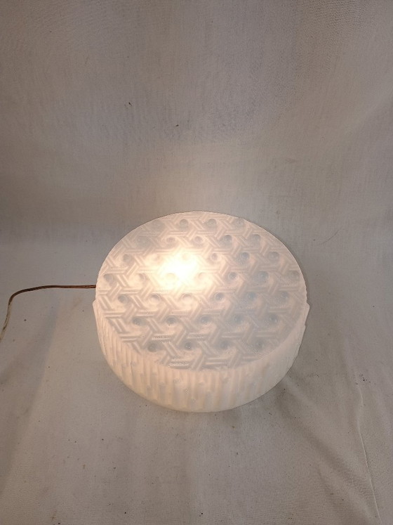 Image 1 of Vintage Glashütte Limburg 1960s Pressed Glass Ceiling Light - Textured Clear Glass Flush Mount Wall Sconce German Mid-Century