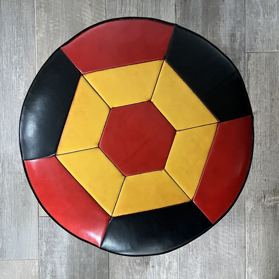 Image 1 of Prachtige vintage poef in meerdere kleuren leer