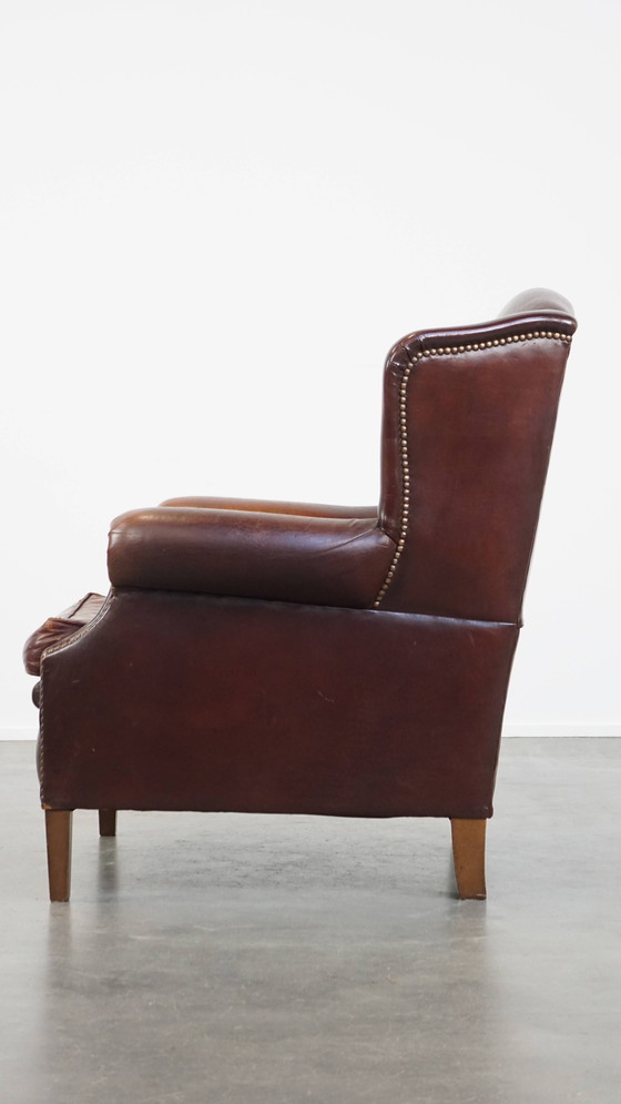 Image 1 of Fauteuil à oreilles vintage en cuir de mouton
