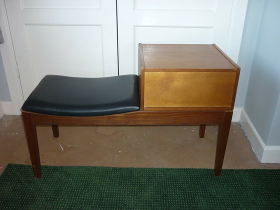 Vintage Teak Telephone Bench Unit with Vinyl Seat, 1960s – Benches (photo 5 of 5)