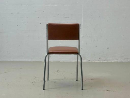 2 vintage Italiaanse stapelstoelen in chroom en bruin kunstleer, jaren 80 – eetkamerstoelen, Chrome (photo 2 of 11)
