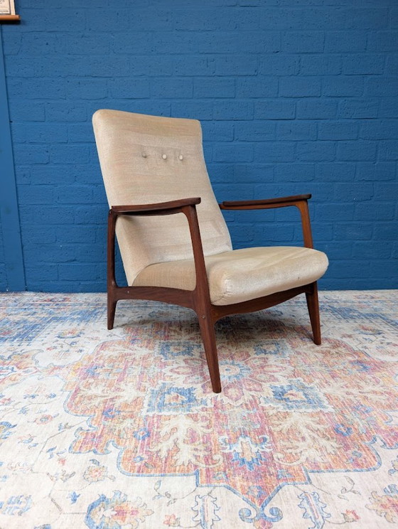Fauteuil des années 60, Bois, Textile, Crème, Mid Century Modern (photo 7 sur 11)