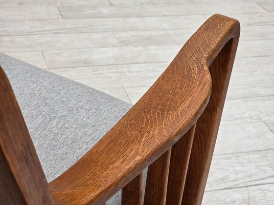 Image 1 of 1950s, Scandinavian 2-seater sofa, reupholstered, furniture wool, oak.