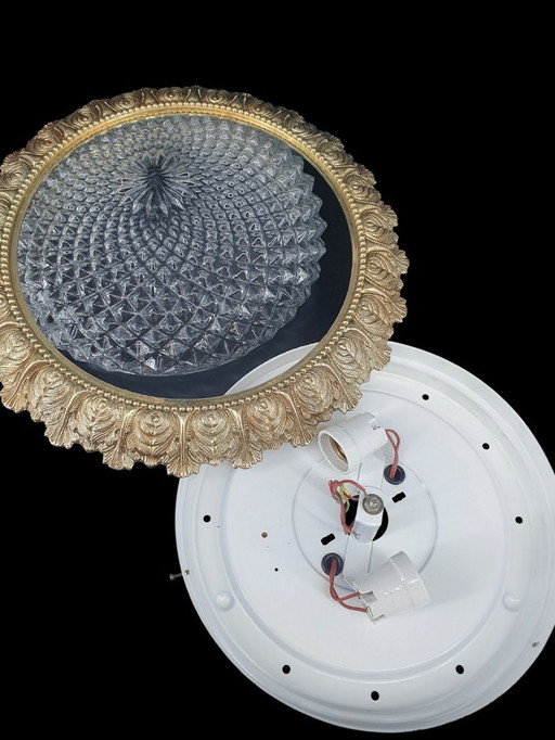 2247 Deckenleuchte Reliefglas mit kupferfarbenem Rand