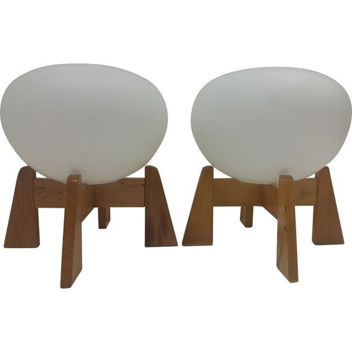 Vintage Stehleuchte aus Holz und Opalglas von Uluv, Tschechoslowakei 1960