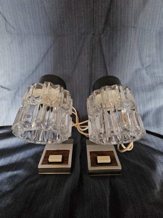 Image 1 of Set Of 2 Vintage Table Lamps - Glass & Chrome - 1970s