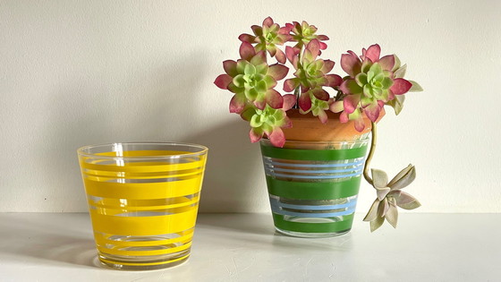 Image 1 of Pair of vintage screen-printed glass planters
