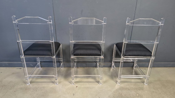 Lucite Or Plexi Dining Chairs, 1970s - Set Of 6 – Plexiglass, Textile (photo 5 of 12)