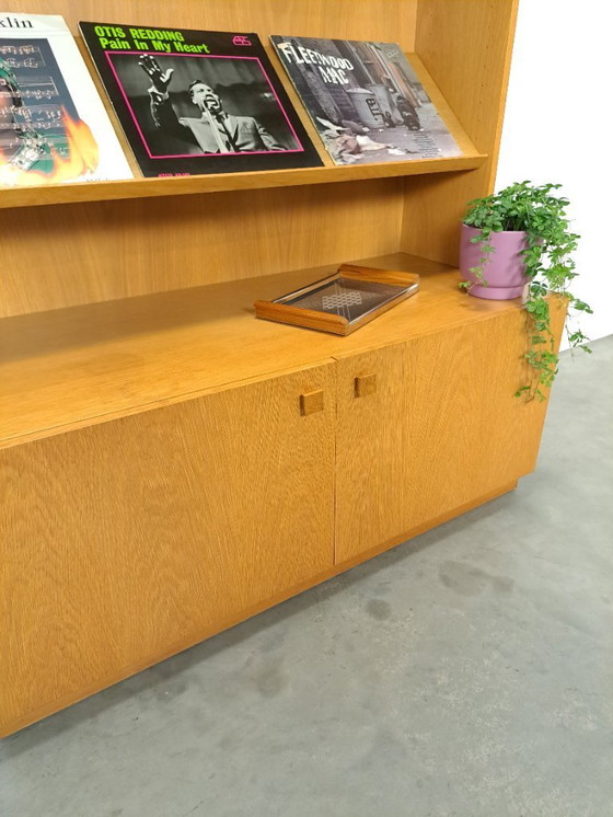 Image 1 of Tall LP display case with glass doors and reading shelf from Sweden