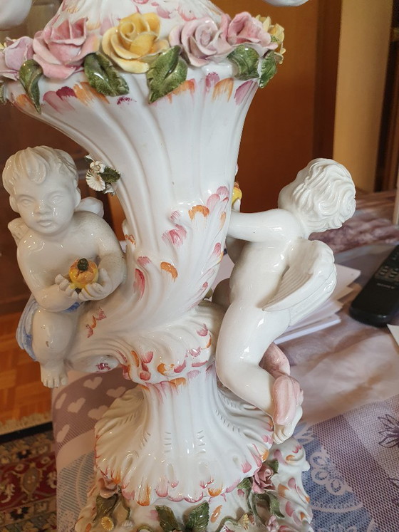 Magnifique chandelier XXL vintage en porcelaine italienne (53 cm) – Style Capodimonte – En parfait état ! (photo 6 of 9)