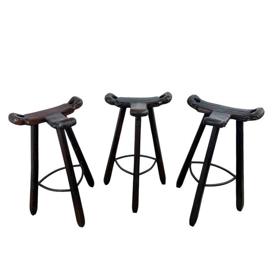 Image 1 of Set di 3 sgabelli da bar in stile brutalista spagnolo