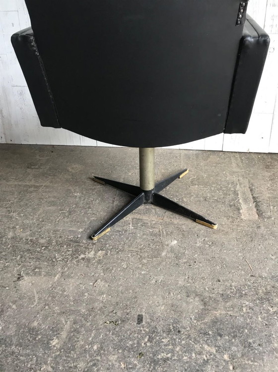 Czech Swivel Club Chair with Metal, 1960s, Armchairs, Black (photo 3 of 5)