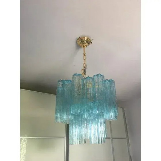 Image 1 of Lampadari in vetro turchese in stile Murano contemporaneo - una coppia