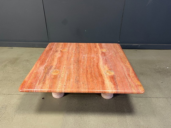 Image 1 of Angelo Mangiarotti red travertine Coffee Table for Up&Up, Italy