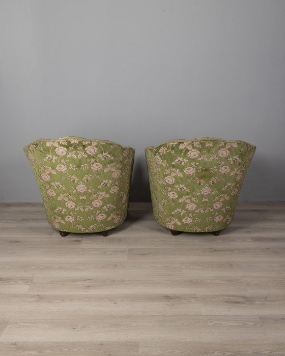 Image 1 of  Page 1 of 9 Paire de fauteuils vintage des années 1950 en tissu floral design italien