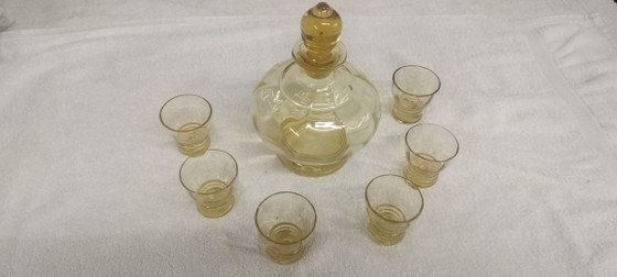 Image 1 of Boheemse Art Deco Liqueur set Karaft / shot glazen  Eldor / Topaz 