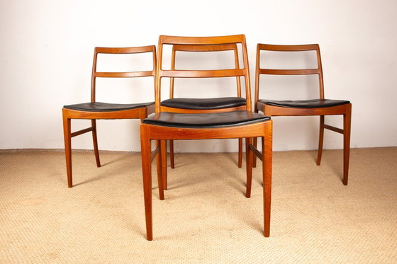 Image 1 of Set van 4 Deense stoelen van teakhout en leer, model 430, van Arne Vodder voor Sibast, 1960.