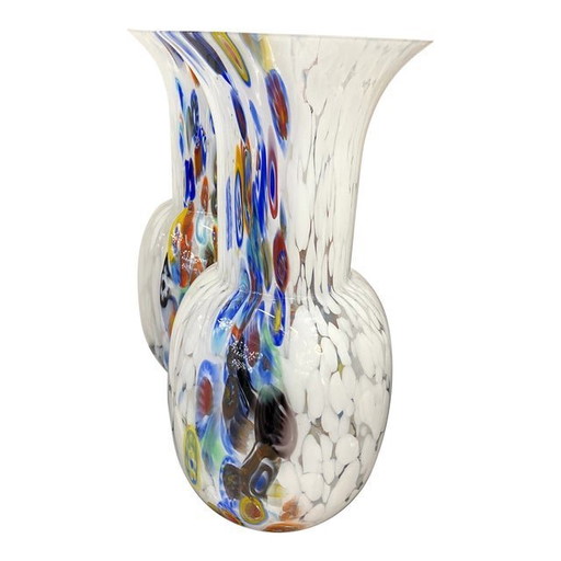 Set de 2 Vases Contemporains Sphère Murrine en Verre de Murano avec Murrine Multicolore Comme Venini Style