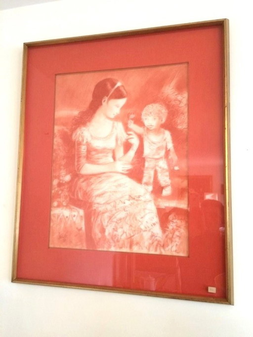 Alvarido, Large Red Chalk: 'The Gift' 70s Vintage