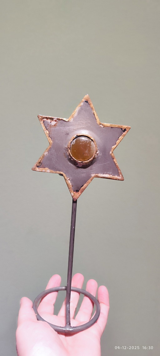 Vintage candlestick Tea light holder Christmas star handmade