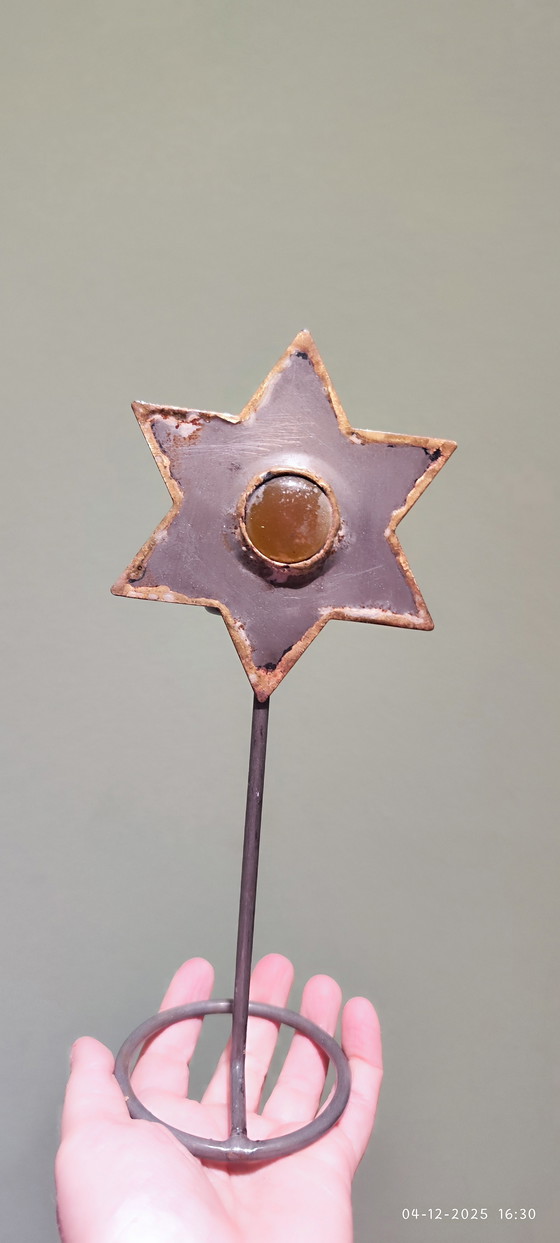 Image 1 of bougeoir vintage, porte-bougie chauffe-plat, étoile de Noël faite main