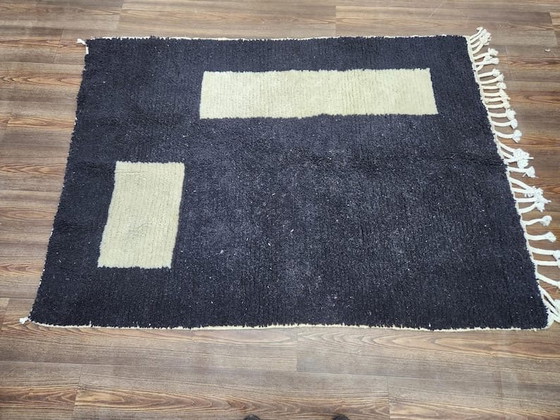 Image 1 of Handgemaakt Marokkaans zwart-wit Beni Orain tapijt, 150/250 cm
